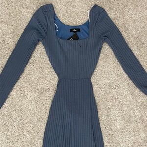Lulu's Ribbed Long Sleeve Blue Dress